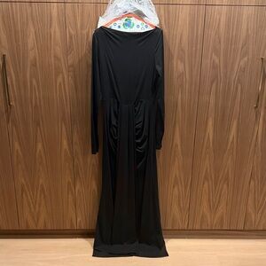 Black Long-Sleeve Draped Maxi Dress